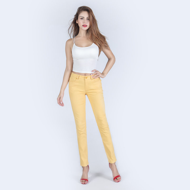 Customized Yellow Mid-waist twill tights denim jeans